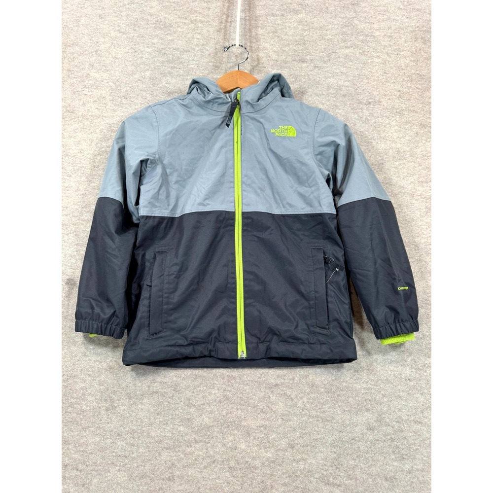 The North Face DryVent Hooded Jacket Boys XS 6 Gray Black Pockets Logo Full Zip